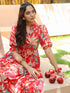 Women Floral Print Puff Sleeve Pure Cotton Fit & Flare Midi Dress